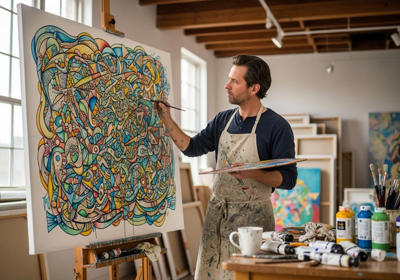 Kunstner arbejder på avanceret maleri